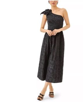 Lilly Pulitzer Lydi Black One-Shoulder Floral Midi Dress